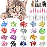 JOYJULY 100pcs Weiche Haustier Katze Kätzchen Klaue Nagel Abdeckungen Kappen steuern Weiche Tatze von 5 Verschiedene Farben Random+5 Klebstoff Kleber, Größe M