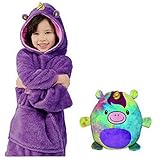 Neue Hoodie Decke Kinder, 2 in 1 Sweatshirt Decke und Kissen Tier süße warme Bequeme Plüsch Dicke TV-Sofa mit Kapuze Decken mit Ärmeln Robe Nachtwäsche für Kinder Mädchen Jungen ( Color : Lila )