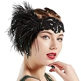 Coucoland 1920s Stirnband Feder Damen 20er Jahre Stil Flapper Charleston Haarband Great Gatsby Damen Fasching Kostüm Accessoires (Schwarz)