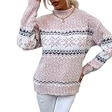 SHOWSHY Rollkragenpullover Pulli Damen Langarm Rollkragen Blumenmuster Weihnachten Strick-Pullover Sweatjacken Sweatshirt Damen Herbst Winter Casual Elegant Farbblock Slim Fit Sweater Jumper Cardig