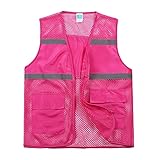 3190 Kreativ Reflektierende Weste Hohe Sichtbarkeit Safety Weste Reflektierende Streifen mit Taschen Nacht Reiten Laufverkehr Reflektierende Weste Geschenk (Color : Rose red, Größe : 160-165)