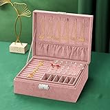 Schmuckkästen übergroßen 3-Legen-Black Flanell Schmuck Organizer Halskette Ohrring Ring Aufbewahrungsbox for Frauen *1231* (Color : Pink)