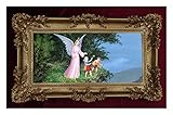 Made in Italy Barock Gemälde Bild mit Rahmen Repro Antik Look Schutzengel Engel Zwei Kinder am Felsen 96x57cm (Gold)