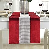 SWECOMZE Hochwertiger Tischläufer mit Diamant, Luxus Tischtuch Tischdecke für Partys, Abendessen, Feiertage, Küche, Thanksgiving, Weihnachten (Rot,32 * 180CM)