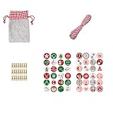 RMBLYfeiye 24 Stücke Weihnachtsdeko Countdown Adventskalender Beutel Set Geschenktüte Weihnachten Party Süßigkeitentüte Kalender Countdown Tasche Kinder Weihnachten Party Karte Geschenk Papiertü