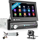 Hikity Android Autoradio mit Navi Bluetooth Freisprecheinrichtung 7 Zoll Bildschirm Autoradio 1Din mit Manuelle Ausfahrbarem Touchscreen 5V USB/FM/BT/WiFi/AUX/Mirror Link+ RüCkfahrkamera + Mik