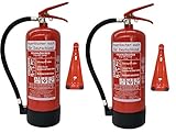 2 x 6 kg Brandengel ABC Pulver Feuerlöscher NEU Orginalverpackt Brandklasse ABC, EN3, 34 A, 183 B, C = 10 LE, Messingarmatur + Sicherheitsventil + Manometer + Wandhalter + Standfuß, Pulverlö