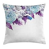 Kissenbezug mit floralem Muster, klassische Blumenblätter, Brautschmuck, Hochzeit, Romantik, Shabby-Chic-Stil, dekorativer quadratischer Kissenbezug, 45,7 x 45,7 cm, Blau / V