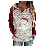 TDEOK Sweatshirt Damen Casual Langarmshirt Rundhals Pulli Frauen Mode Weihnachtsdruck Bluse Oberteile Lose Oversize Tops Streetwear Damen Pullover Hoodie kariertes mit S