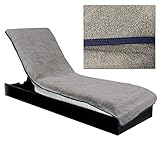JEMIDI Schonbezug Frottee für Sonnenliegen Gartenliege 80cm x 200cm Frotteebezug Auflage Schonauflage Bezug Liege Sonnenliege (Grau/Navyblau)