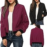 Zilosconcy Bomberjacke Schwarz Damen Basic Reißverschluss Funktionsjacke Winter Einfarbig Vintage Bomber Jacket Women Fliegerjacke Funktionsjacke Casual Damenjacke Kurzjacke Fruhling Herb