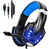 Gaming Headset, Kopfhörer mit Mikrofon für PS4 PS5 Xbox PC Switch Gaming Headset mit Geräuschunterdrückung LED-Licht und 3.5mm Doppelklinke Kabel kompatibel mit PC Laptop M