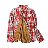 Briskorry Karo Jacke Damen Gefüttert Karierte Hemdjacke Warme Mantel Mädchen Plaid Herbst Winter Langarm Fleece Jacke Plüsch Blusenshirt Hemdbluse Knöpfen Vintage Kariert Blusen für F