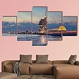 FGDGH Moderne Wandbilder Bilder XXL 5 Teile Wandbild Leinwandbilder Kunstdrucke Bremerhavener Strand 5 Stück Leinwand Bilder Moderne Wandbilder XXL Wohnzimmer Wohnkultur 150X80C