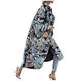 EMATOP Damen Lange Mantel Elegante Trenchcoat Langarm Jacke Revers Winterjacke Winter Warm übergangsjacke Windbreaker Winddicht Softshelljacke Neuheit Druck Wintermantel Business B