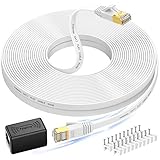 Ethernet Kabel 15M, Cat7 Internet Kabel High Speed mit vergoldetem RJ45 Stecker, geschirmtes LAN Kabel für Netzwerk-Switch, schneller als Cat5/Cat5e/Cat6-Weiß