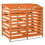 Outsunny Mülltonnenbox Mülltonnecontainer mit Fronttüren Mülltonnenverkleidung für Zwei 240L-Tonnen Massivholz Orange 131L x 85B x 125H