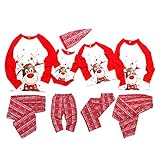Pyjama-Set für Weihnachten für Familie Vater Mutter Kind 2-teilig Oberteil Langarm + Hose Plaid mit Weihnachtselch-Aufdruck, Roter Elch - Damen, L