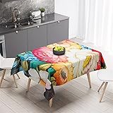 CCBAO Blumenmuster Bedruckt Rechteckige wasserdichte Tischdecke Waschbare Antifouling-Tischdecke Küchengartenparty Geburtstag Weihnachtstischdecke, Wohnzimmerdekoration 140x180