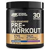 Optimum Nutrition ON Gold Standard Pre Workout, Energy Drink Pulver mit Kreatin Monohydrat, Beta Alanin, Koffein und Vitamin B Komplex, Blue Raspberry, 30 Portionen, 330g, Verpackung kann V