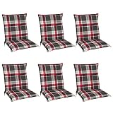 Beautissu 6er Set Sunny RK Niedriglehner Auflagen Set für Gartenstühle 100x50 cm Polster in Rot Kariert - Bequeme Gartenstuhl Stuhlkissen Polsterauflagen mit UV-L