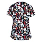 Kasack Damen Pflege Weihnachten Berufsbekleidung Crewneck Kurzarm T-Shirt Schlupfbluse Frauen Krankenpfleger Pflege mit Santa Weihnachts Motiv Kasack Bequem Schlupfhemd mit Weihnachtsdruck
