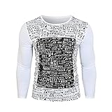 T-Shirt Herren Herbst Winter Klassisch Mode Rundhals Herren Base Shirt Modern Basic Slim Fit Stretch Herren Langarm Urban Trend Brief Druck Herren L