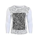 T-Shirt Herren Stretch Slim Atmungsaktiv Rundhals Langarm Mode Briefdruck Herren Sportshirt Frühling Und Herbst Mode Lässiges Laufoberteil Herren Langarm T-S