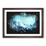 Big Box Art Mountain Blues Paint Splash Gerahmtes Wandbild, Bild zum Aufhängen, Walnuss, A2 (62 x 45 cm)