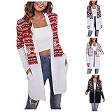 BAODANA Weihnachten Cardigan Mantel Damen Lang Elegant Strickjacke Frauen Oversize Open Front Pullover Bluse Jacke Mantel Langarm Shirts Teenager Mädchen Oberbekleidung Xmas Sw