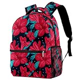 Schulranzen mit tropischen roten Blumen, für Teenager, Mädchen, Jungen, Reiserucksack, Laptop, Schule, Bü