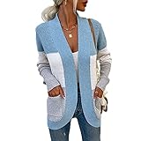 Herbst Und Winter Casual Fashion Damen V-Ausschnitt KontrastnäHte Langarm Tasche Strickpullover Lose No Button Cardigan Pullover Mantel Top D