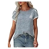 Damen Lässige Spitze Häkeln Kurzarm Rundhalsausschnitt Sommer Lose Bluse Shirt Tunika Top,Mode Oberteil Plus-Size-Shirt bedrucktes T-Shirt Blouse mit Rundhalsausschnitt Leinenhemd Eay