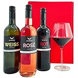 Geschenkset WINEORA | Weinset mit 3 ausgezeichneten Weinen (Rot, Weiß, Rosé) aus Deutschland | Wein Geschenk Set gefüllt für Weinliebhaber | Edle Geschenkbox für Frauen & M