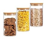 Vorratsglas aus Glas, Küchen-Lebensmittelbehälter mit Bambusdeckel, Gewürzgläser luftdicht, Vorratsdosen Glas mit Deckel Set, 750ml, 3 Stück