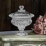 EDG Enzo De Gasperi Bonbonglas, Bonbonniere aus Vorratsglas, Vorratsdose Schale Topf mit Sockel und Deckel Landhaus Shabby Chic - Reliefmuster - 20x23 - Transp