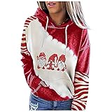 Orgrul Damen Lässig Weihnachten Drucken Kapuze Tasche Farbe Blockiert Langarm Sweatshirt Top Schwarzer Freitag Cyber Monday Günstige Werbeaktionen 1489 (S, rot)
