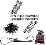 FOGAWA 24 Stück Bartperle Wikinger Rune Perlen Haarperlen Silber Bart Perlen Nordische Bartperlen Einfädler + Schwarz Gummibänder Set Zubehör für Flechten Armband Halskette DIY Anhänger Schmuck