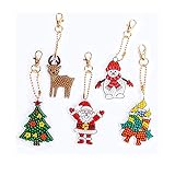 5 Stück Weihnachten Diamant Schlüsselanhänger Ornament Diamant Malerei Schlüsselanhänger Basteln Anhänger Weihnachtsbaum Weihnachtsmann Schneemann Handwerk Schlüsselanhänger Tasche Deko Telefon C