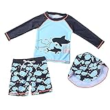 Kinder Junge Badeanzug Bademode Zweiteiliger Langarm UV-Schutz Bade-Set T-Shirt Badeshorts mit Badekappe (98/104)
