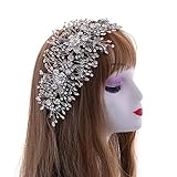 Kopfschmuck Hochzeit Blumen Braut Haarschmuck Damen Haarreifen aus Strass und Legierung Silber Brautschmuck Haare Kurze Weinreben Geschenk Brautjungfern (lang 30cm/11.8inch), S