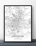 Jerusalem Israel Stadtplan Leinwand Bilder Moderne Schwarz-Weiß Poster Kunstwerk Ungerahmte Bilder Drucke Personalisierung Gemälde Weihnachten Souvenir Geschenk Home Decor, 30X40Cm / 11.81X15.74 I