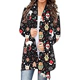 Eogrokerr Damen Weihnachten Drucken Strickcardigan Lustige Muster Lose Sweatshirt Mode Casual Langarm Pullover, Schwarz , M