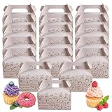 Cupcake Boxen Mit Griff Kraftpapier Verpackungsboxen 30 Stück Kuchen Karton Cupcake Boxen Weiße Gebäckkartons für Kuchen Cupcake Boxen Groß Süßigkeiten Geschenkboxen Für Kuchenverpackung