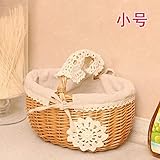 huashangbaihuodian Weidenkorb ，Tragbarer Korb Bambusblau Snack Brotkorb Rattan Ablagekorb Geflochtener handgefertigter Bambus Holzfarbe Rot Plaid 25 * 19 * 13Cm, Holzfarbe Leinen 25 * 19 * 13