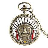 JINGYU Quarz Taschenuhr - Alter Mann Buntes Portrait Design Quarz Taschenuhr Bronze Anhänger Halskette Kette Geschenke Sammlerstück