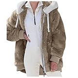 Deloito Damen Kapuzenjacke Teddy-Fleece Mantel Warme Übergangsjacke mit Kapuzen Reißverschluss Plüschjacke Fleecejacke Winterjacke Wollmantel Jacke Outwear Große Größe Bequem Winter M