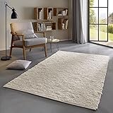 Taracarpet Skandi Landhaus Teppich Hand-Web-Teppich aus hochwertiger Schurwolle 2700 Gramm/qm beidseitig legbar echte Handarbeit Natur weiß Meliert 300x400
