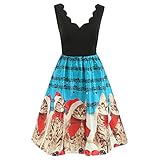 Cramberdy Damen Kleider Weihnachten Katze Print Cocktailkleid Frauen Verein Partykleid Drucken Blusenkleider Ballkleid Festkleid Langarm Abendkleider Ballkleid Vintage A-Linie Kleider Herbstk