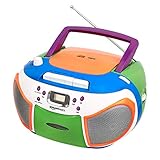 Amazon Basics tragbarer Stereo-Radiorekorder mit CD-Player, FM-Radio, Kassettenrekorder, Kopfhöreranschluss, LCD-Bildschirm und 3,5-mm-AUX-Eingang, mehrfarbig